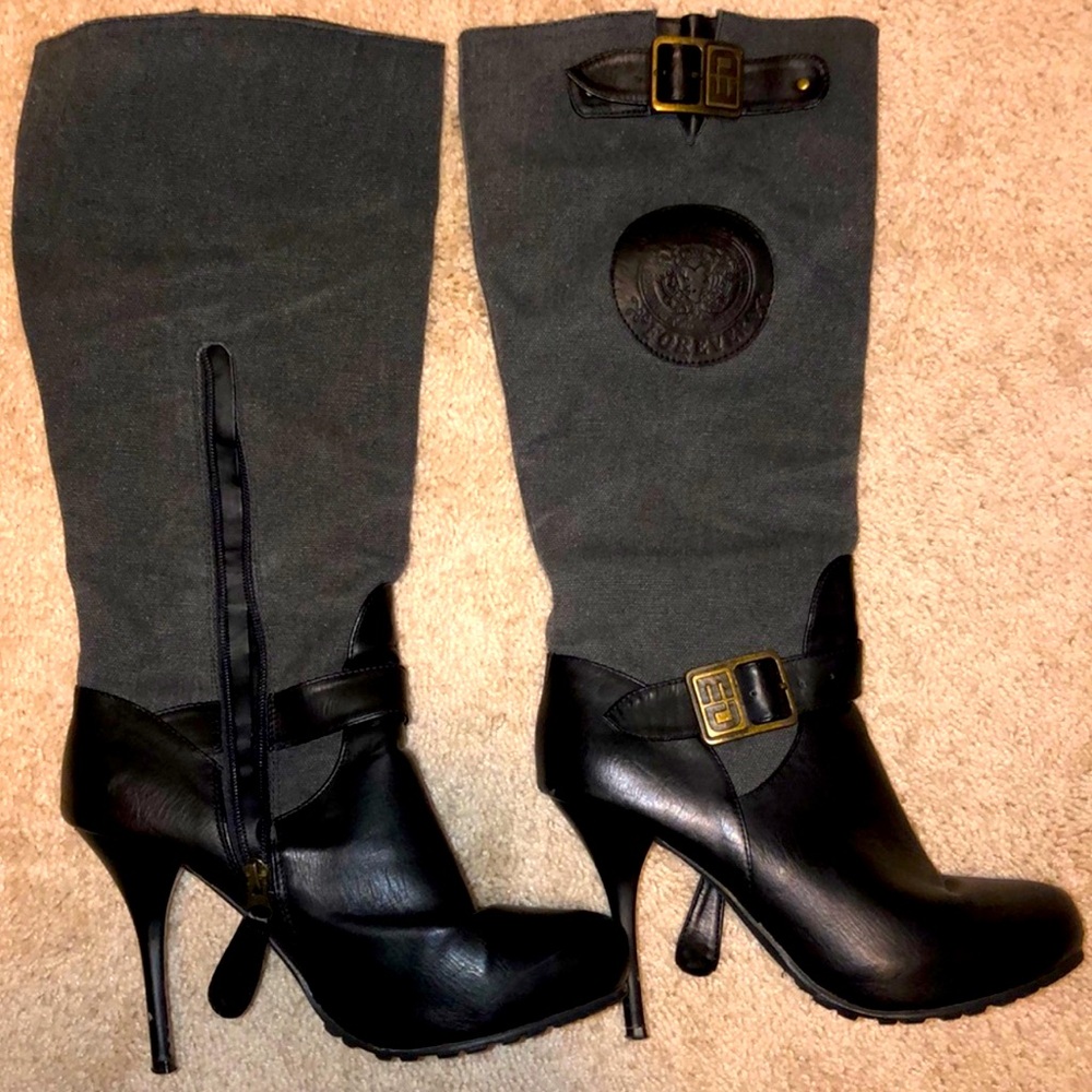 Ed Hardy Black and Gray Heeled Boots